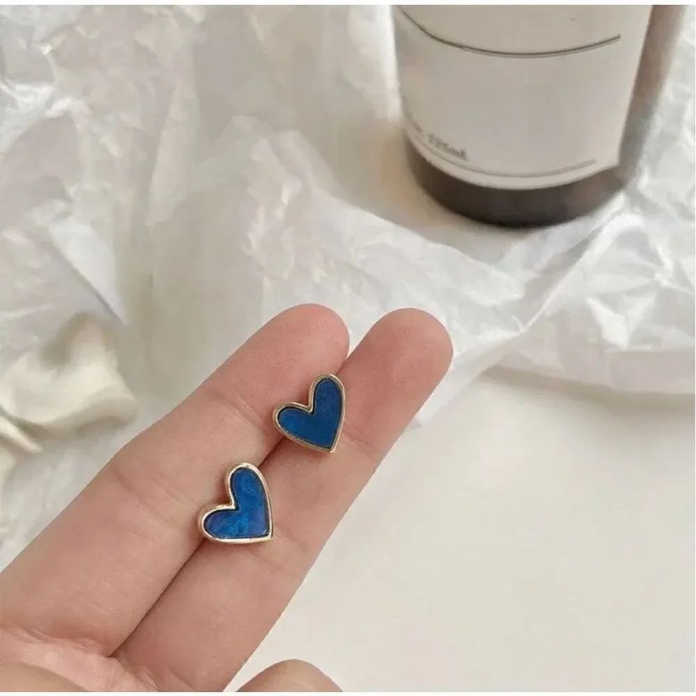 Gold Blue Heart Earrings